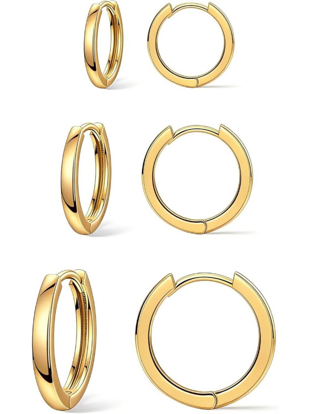 Women's 14K Gold Plated 3 Pairs Small Classic Huggie Hoop Earrings Set